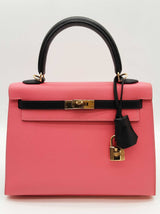 Hermes Kelly 25 Special Order Pink Black Epsom Gold Handbag Do0625lpxzxde