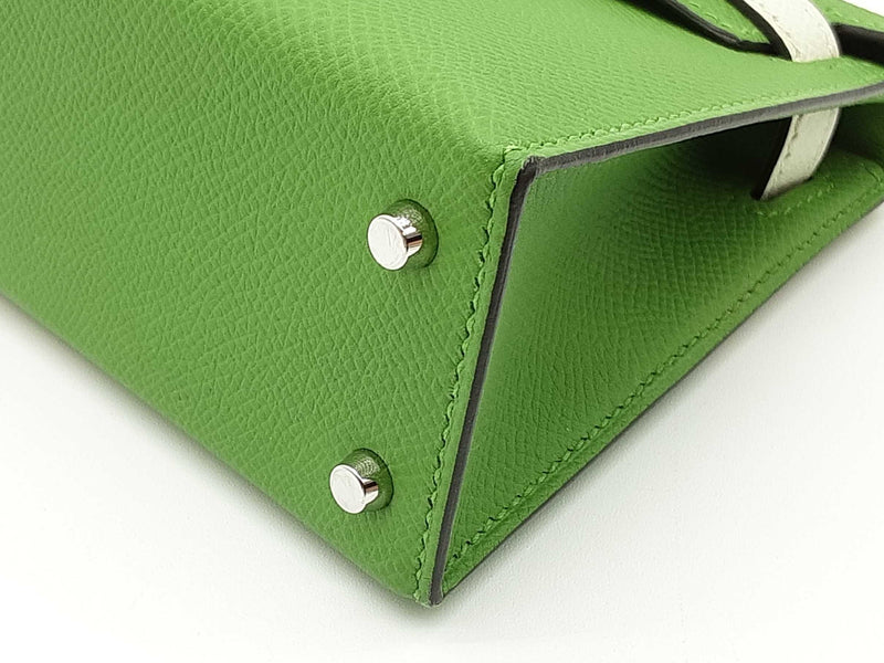 Hermes Mini Kelly Tricolor Green Gray Epsom Palladium Hardware Bag Do0925oxzxzde