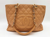 Chanel Caramel Beige Quilted Caviar Leather Shopping Tote Bag Do0725loxzde
