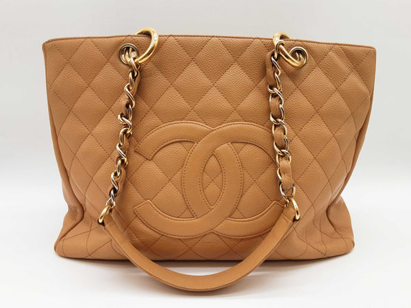 Chanel Caramel Beige Quilted Caviar Leather Shopping Tote Bag Do0725loxzde