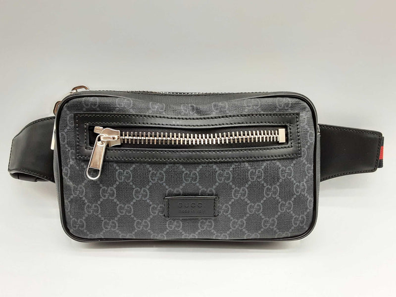 Gucci 474293 Black Gg Supreme Coated Canvas Zip Pocket Belt Bag Do1124rxzde