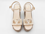 Valentino Garavani Vlogo Calfskin Cut Out Wedge Sandals Size 7.5 Sd0726lzxdu