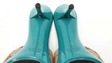 Gucci Gg Monogram Canvas & Turquoise Heels Size 9 Eb1225exdu