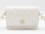 Chanel Mini Wallet On "Maxi Pearls" Chain In White Leather Fw1225srxdu