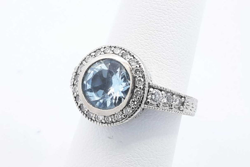 Light Blue Gemstone & Diamond Ring 14k White Gold 6.6 Grams Size 6.5 Eb0824lexdu