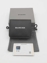 Balenciaga Black Leather Cash Flap Coin & Card Holder Wallet Eb0626lxzsa