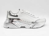 Dolce & Gabbana Daymaster Sneakers In White & Silver Leather Size Eu 39 Fw1025