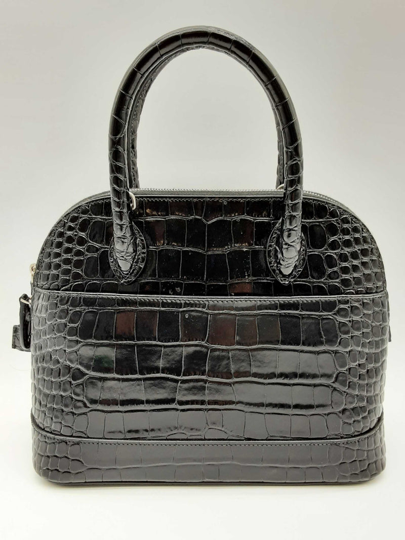 Balenciaga Ville Logo Black Croc Embossed Shoulder Bag Do0424ixzde