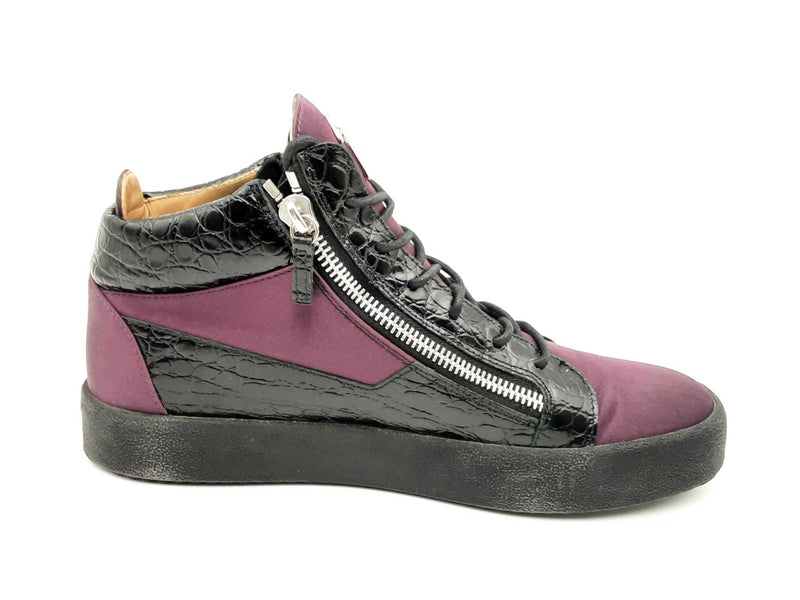 Giuseppe Zanotti Purple Satin & Black High Top Sneakers Size 46 Fw1024ersa