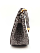 Tory Burch Lee Radziwill Croc-embossed Gray Leather Saddle Bag Fw0225pzdu