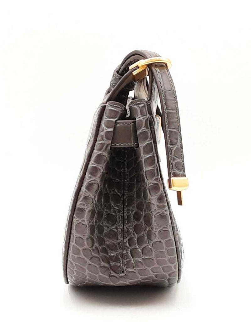 Tory Burch Lee Radziwill Croc-embossed Gray Leather Saddle Bag Fw0225pzdu