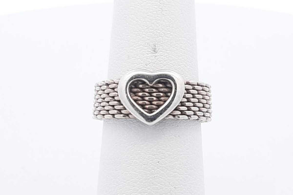 Tiffany & Co. Sterling Silver Somerset Mesh Heart Ring 4.9g Size 5.5 Eb1124crsa