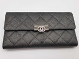 Chanel Gusset Dark Gray Metallic Quilted Caviar Leather Flap Wallet Do0425erxde