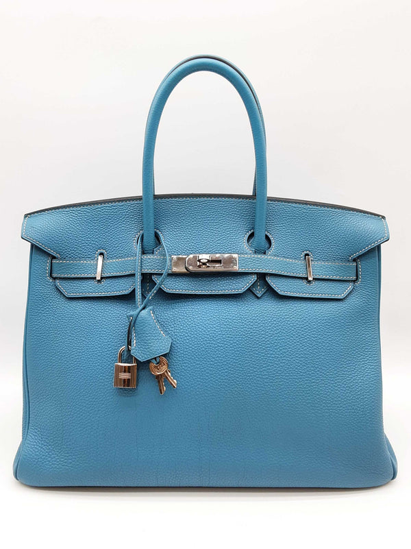 Hermes Birkin 35 Bleu Jean Blue Clemence Palladium Hardware Handbag Do0925erxzde