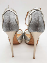 Jimmy Choo Laurita Silver Metallic Glitter Heels Size Eu 37.5 Do0625pxde
