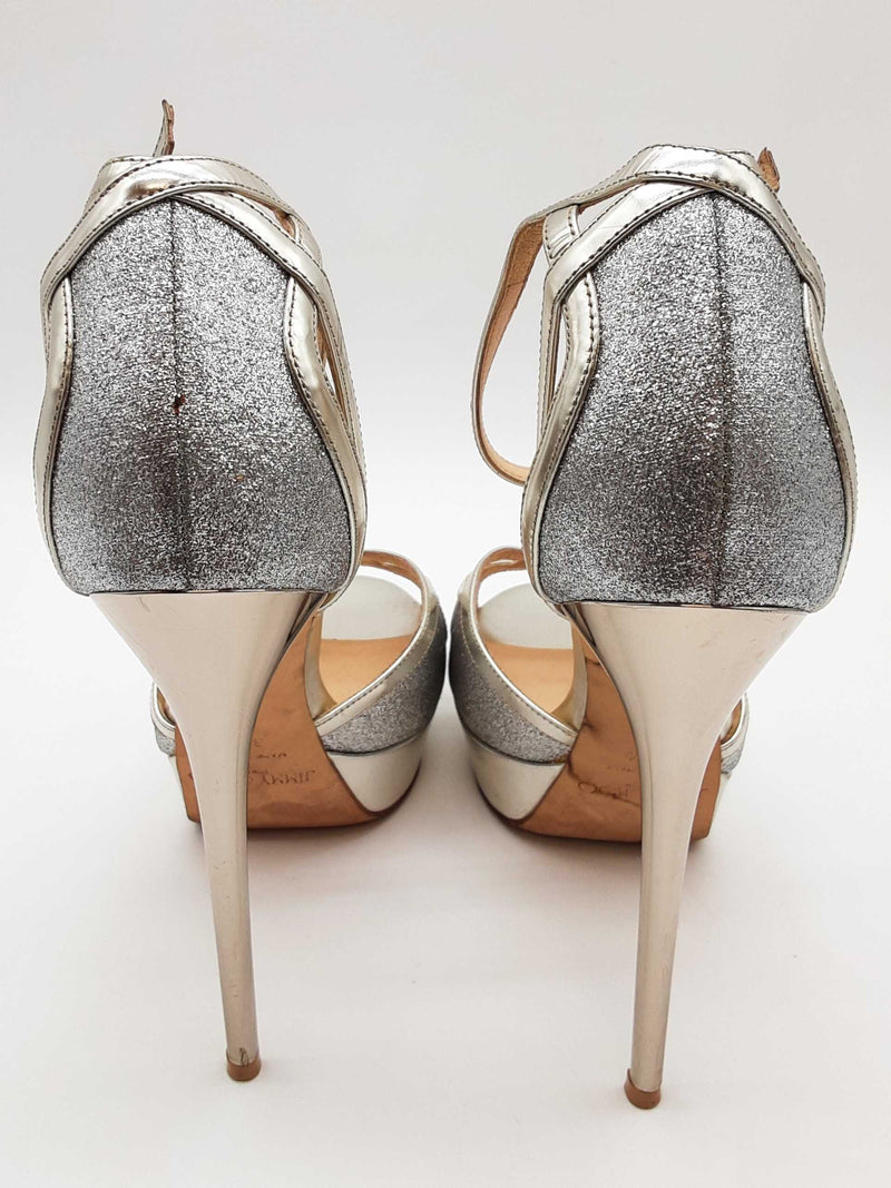 Jimmy Choo Laurita Silver Metallic Glitter Heels Size Eu 37.5 Do0625pxde