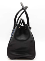 Prada Navy Blue Canvas & Black Saffiano Leather Tote Bag Eb1025oordu