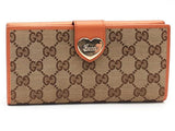 Gucci Gg Monogram Canvas & Leather Heart Clasp Beige / Tan Wallet Aa0826lorsa