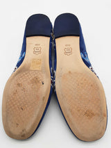 Tory Burch Trotters Estee Blue Suede Floral Embroidered Shoes Size8.5 Do0725lxde
