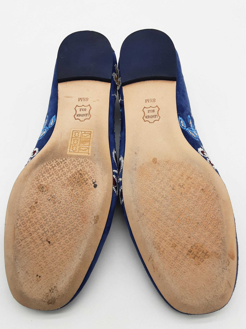 Tory Burch Trotters Estee Blue Suede Floral Embroidered Shoes Size8.5 Do0725lxde