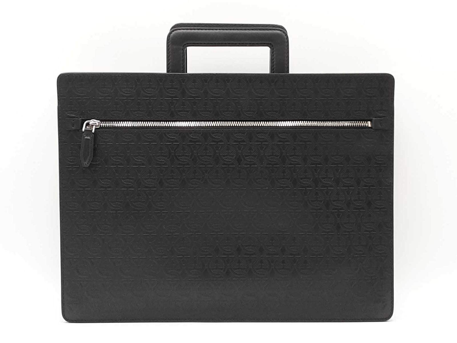Salvatore Ferragamo Gancini Embossed Black Leather Laptop