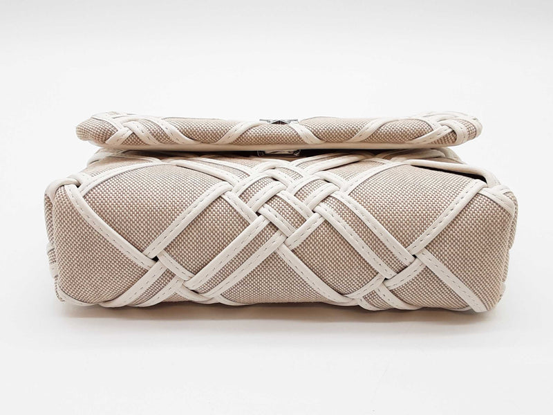 Tory Burch Kira Woven Canvas Mini Natural/blanc Flap Bag Sd1025lzxde