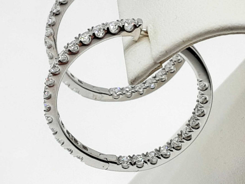 3.00 Ctw Lab Grown Diamonds 0.925 Silver 6.8g Clasp Hoop Earrings Do0225worde