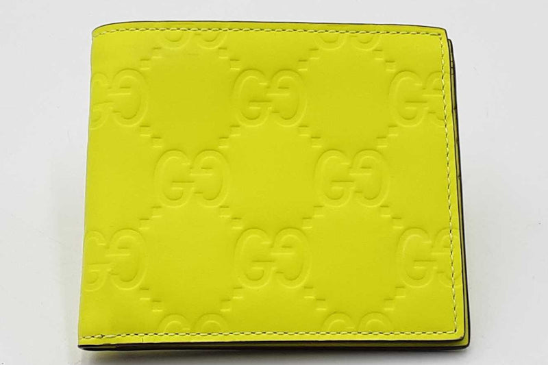 Gucci Neon Yellow Rubber Effect Gg Embossed Bifold Wallet