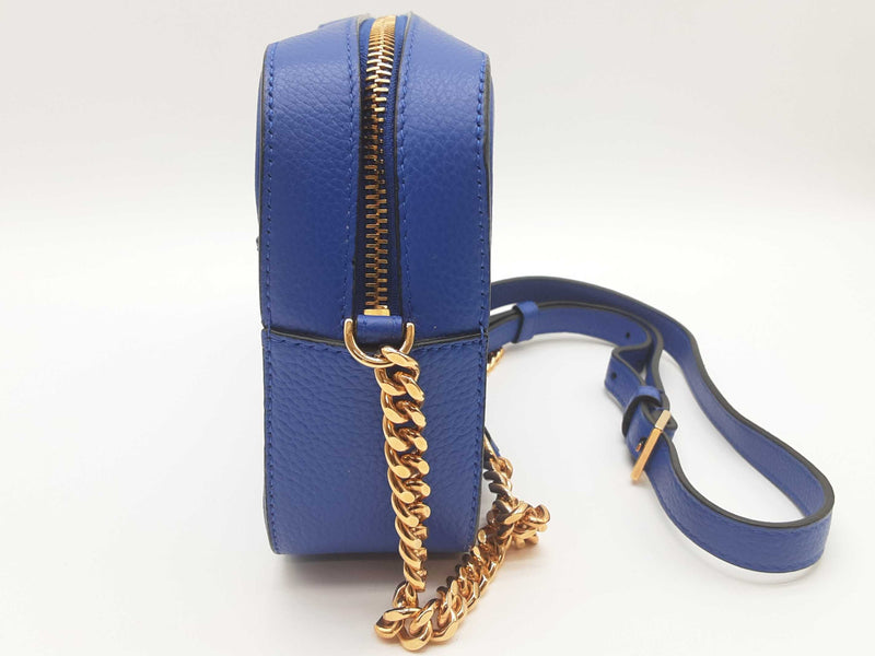 Versace Virtus Camera Blue Grainy Leather Chain Crossbody Bag Do0625wrxde