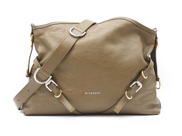 Givenchy Voyou Shoulder Bag In Dark Khaki Tumbled Leather Fw0925pzxdu
