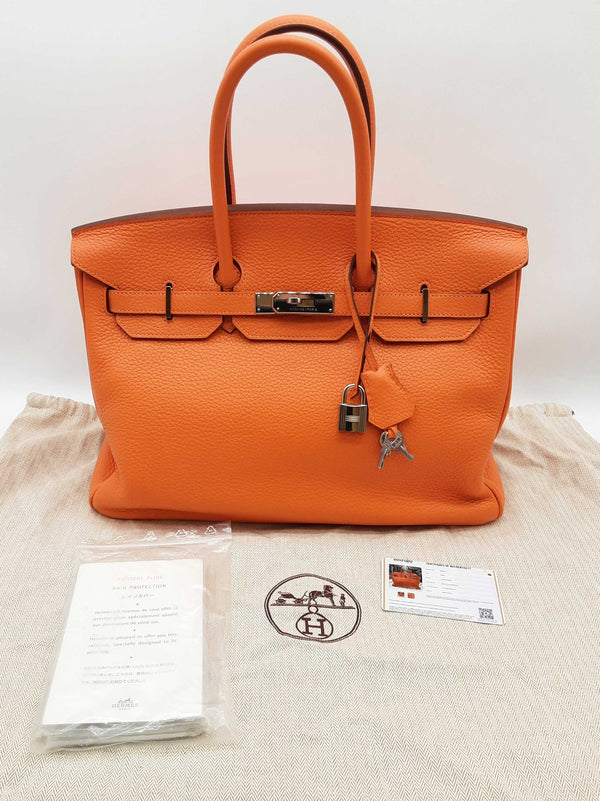 Hermes Birkin 35 Orange Clemence Palladium Hardware Handbag Do0825lxzxzde
