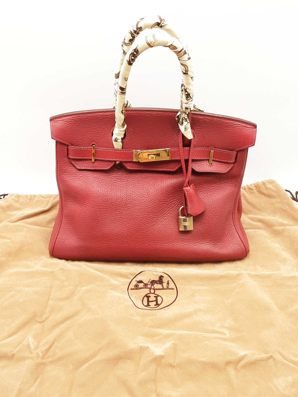 Hermes Birkin 30 Red Rouge Clemence Gold Hardware Handbag Dollzxzde 144010016798