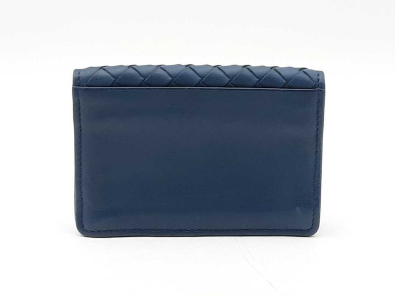 Bottega Veneta Intrecciato Card Wallet In Navy Blue Leather Fw1025ozxdu