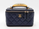 Chanel Small Top Handle Vanity In Navy Blue Matelassé Lambskin Fw1025orxzdu