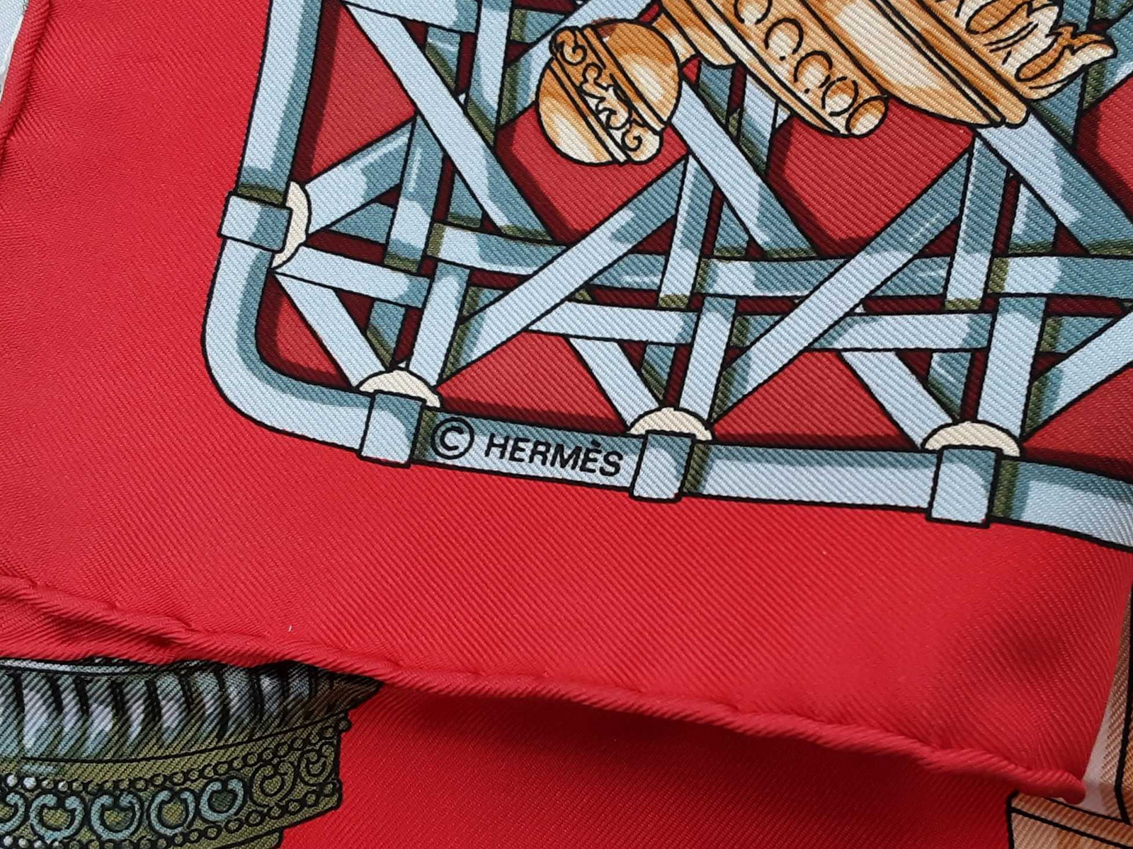 Hermes Feux De Route Carriage Lantern Red Silk Scarf Do0326orxde