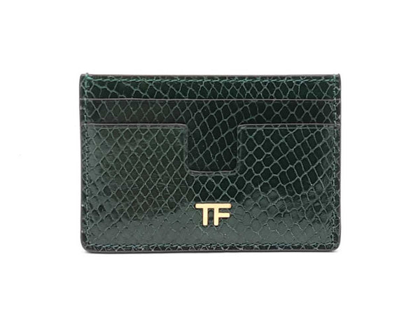 Tom Ford Card Holder Wallet In Emerald Green Croc-embossed Leather Fw0925lordu