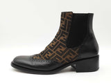 Fendi Stivaleto Boots In Black Leather & Ff Zucca Monogram Canvas Size 10 Fw0726crdu
