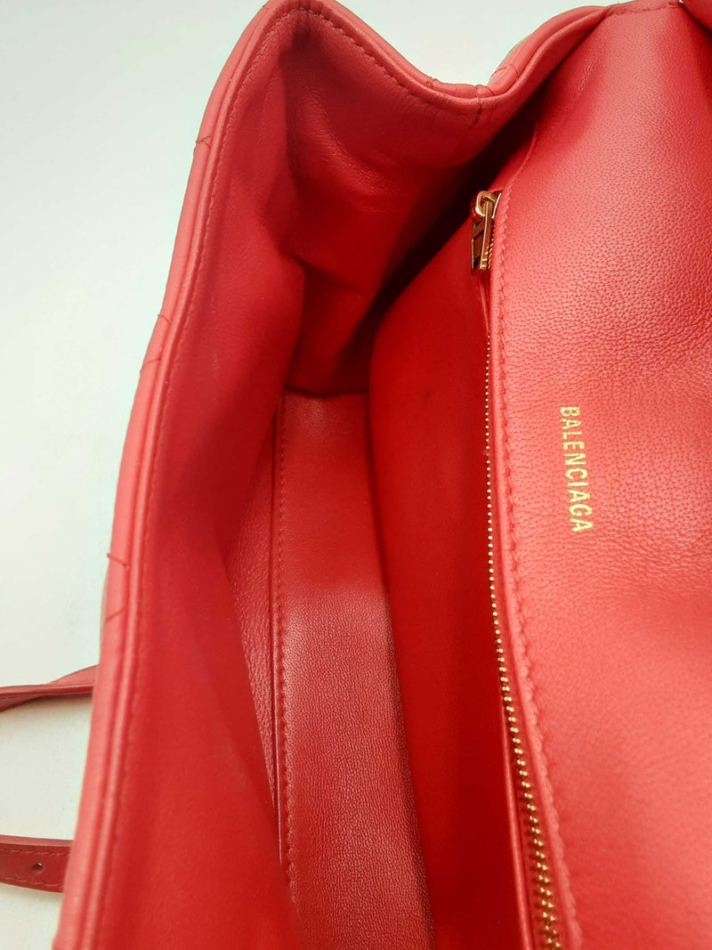 Balenciaga Quilted Red Leather Touch B. Shoulder Bag Eb1024wrxsa