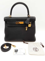 Hermes Kelly 28 Noir Black Togo Gold Hardware Shoulder Bag Do0925lexzxde