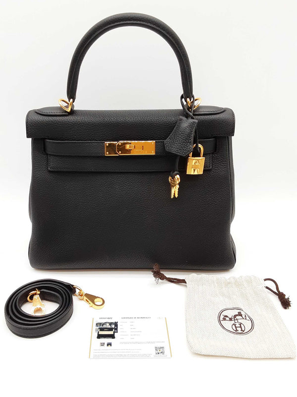 Hermes Kelly 28 Noir Black Togo Gold Hardware Shoulder Bag Do0925lexzxde