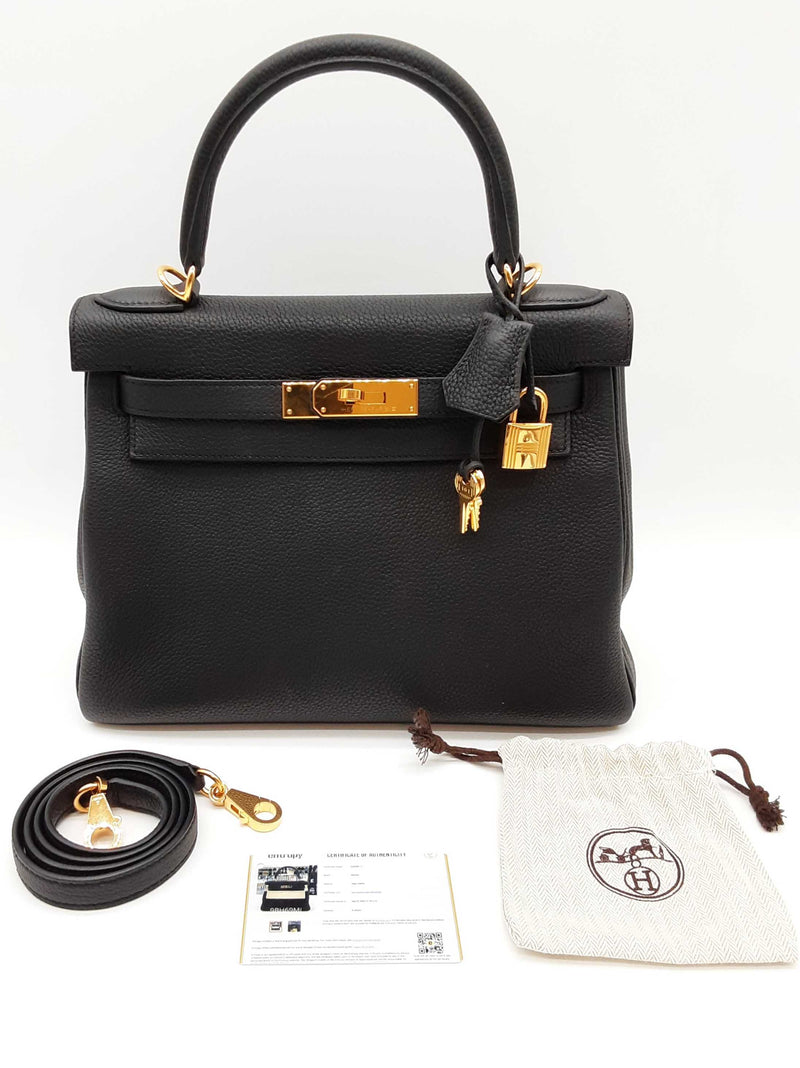 Hermes Kelly 28 Noir Black Togo Gold Hardware Shoulder Bag Do0925lexzxde