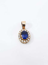 Sapphire & Diamond Halo Pendant In 14k Yellow Gold 1.6 Grams Fw0625ixdu
