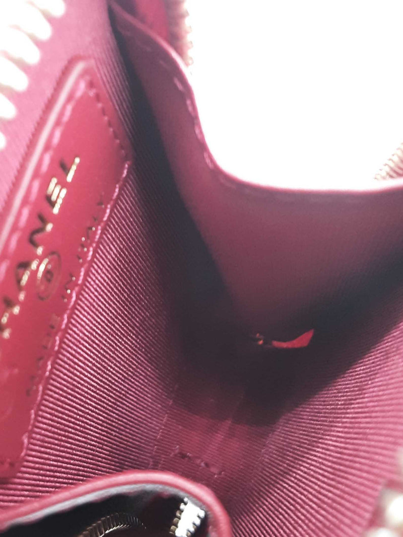 Chanel Quilted Red Leather Zip Coin Chain Pouch Eb1125wxzde