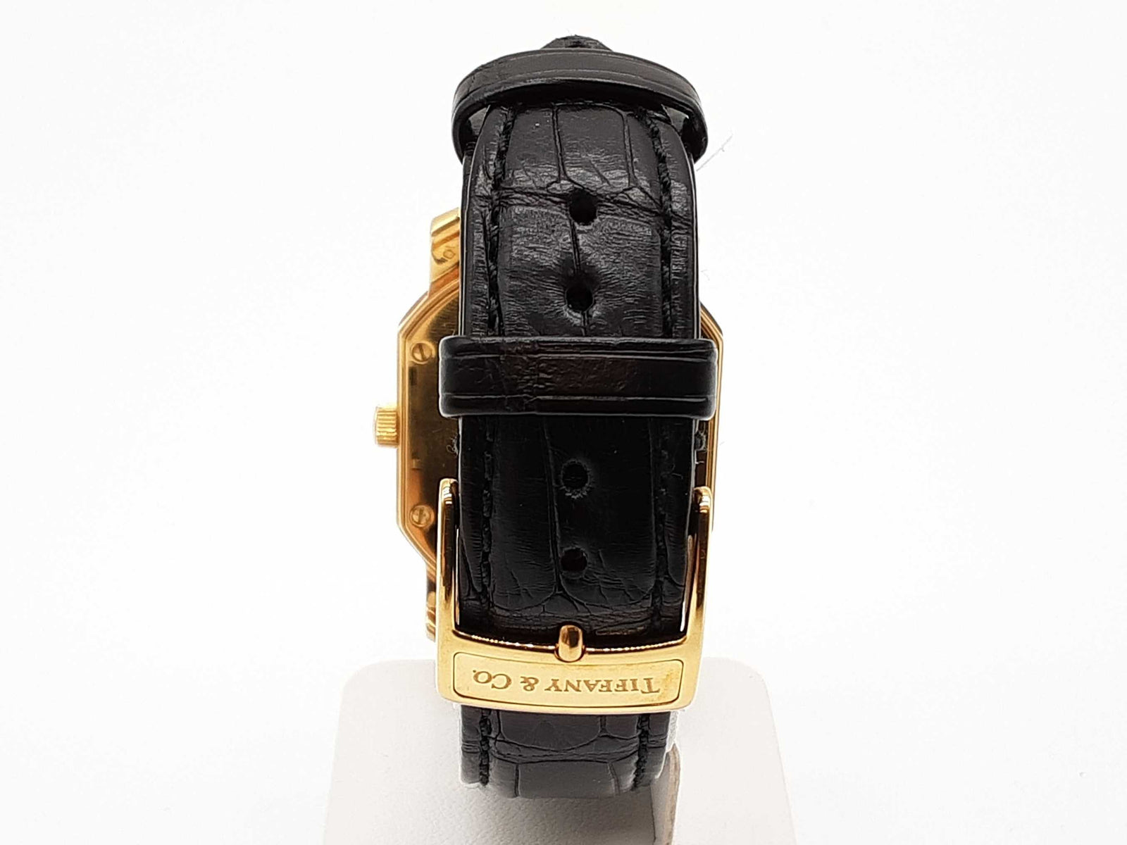 Tiffany & Co. 32 Mark Coupe 18k Yg Black Crocodile Leather Watch