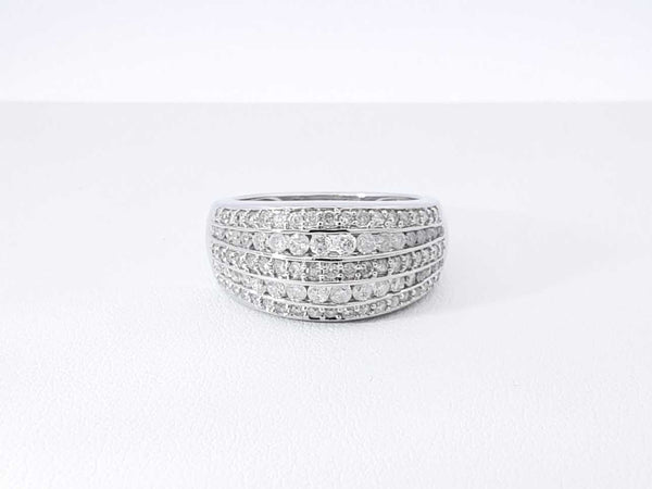 1.10 Cttw Diamond & 14k White Gold Five-row Ring 6.2 Grams Size 6.5 Fw0925pordu