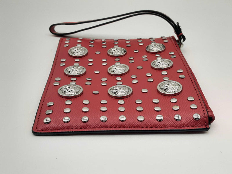 Versace Versus Lion Studded Red Leather Clutch Bag Do0624lxzde