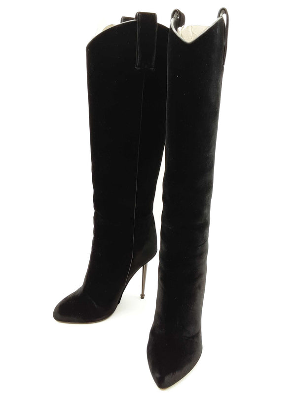 Tom Ford Black Velvet Knee High Boots Size Eu 36 Do0525wxzde