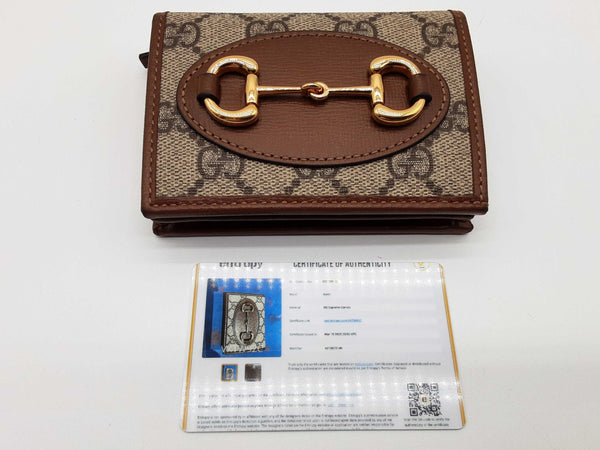 Gucci 621887 Horsebit 1955 Gg Supreme Brown Leather Card Case Wallet Do0425lcrde
