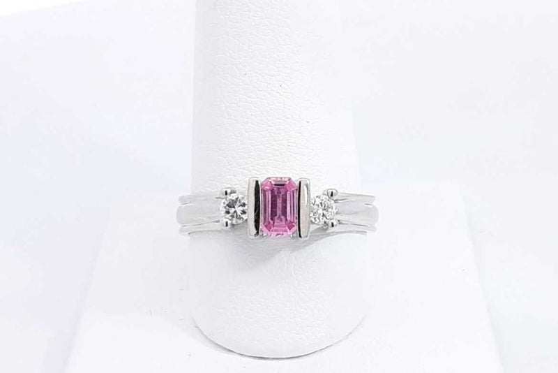 Pink Gemstone & Diamond Ring In 14k White Gold 5 Grams Size 9.5 Eb0924pxzsa