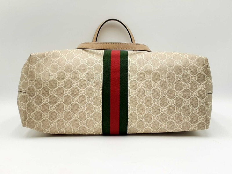 Gucci Ophidia Web Stripe Beige & White Gg Canvas Tote Bag Fw0225izxdu